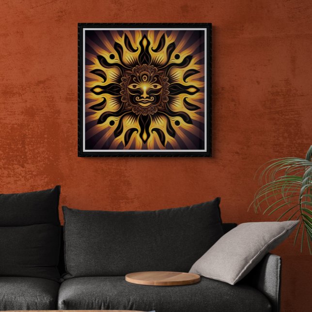 Smildrande av Guld Mandala Sol AI Art Poster (Skapare uppladdad)