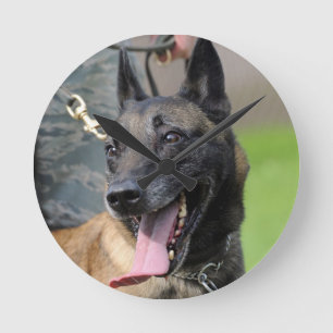 Smildrande belgisk Malinois Hund Rund Klocka