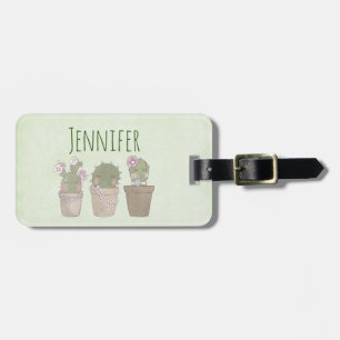 Smildrande Cactus Trio Watercolor Design Bagagebricka