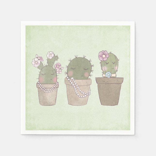 Smildrande Cactus Trio Watercolor Design Pappersservett (Framsidan)