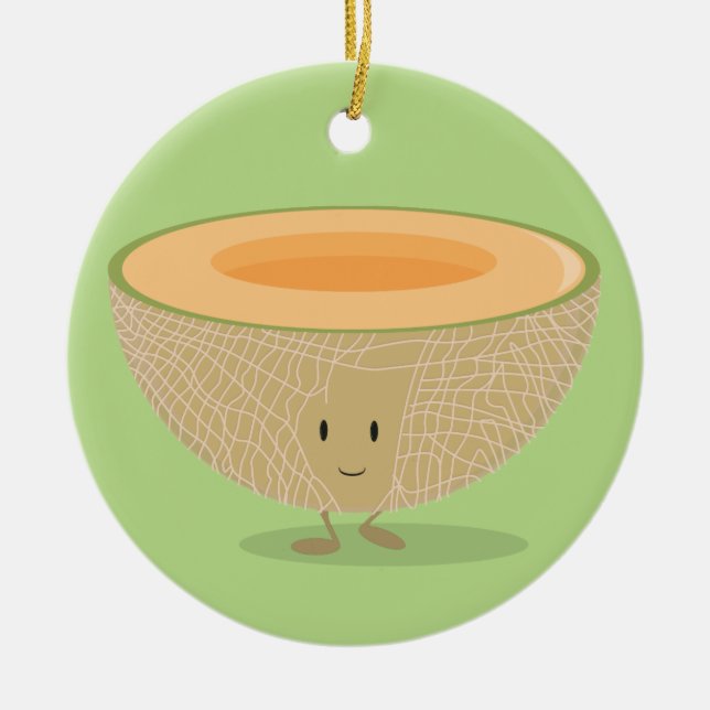 Smildrande Cantaloupe Fruit Food-jul Julgransprydnad Keramik (Framsidan)