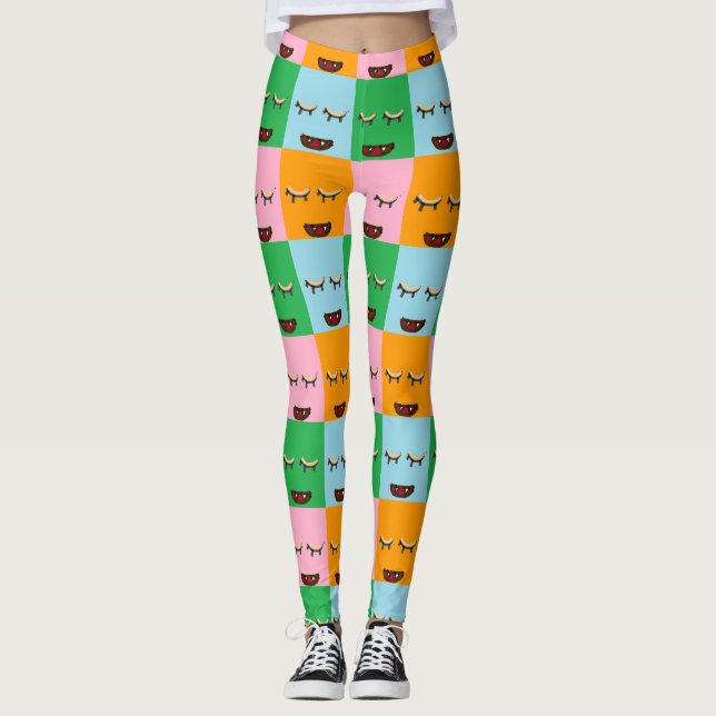 Smildrande monsterblock ansikte leggings (Framsida)