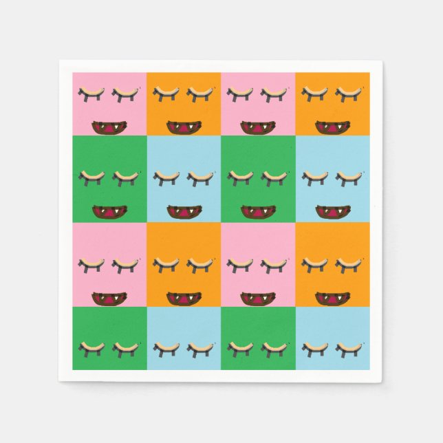 Smildrande monsterblock ansikte pappersservett (Framsidan)