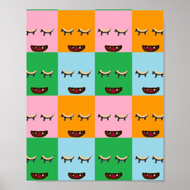 Smildrande monsterblock ansikte poster (Framsidan)