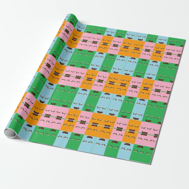 Smildrande monsterblock ansikte presentpapper (Utrullad)