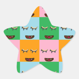 Smildrande monsterblock ansikte stjärnformat klistermärke