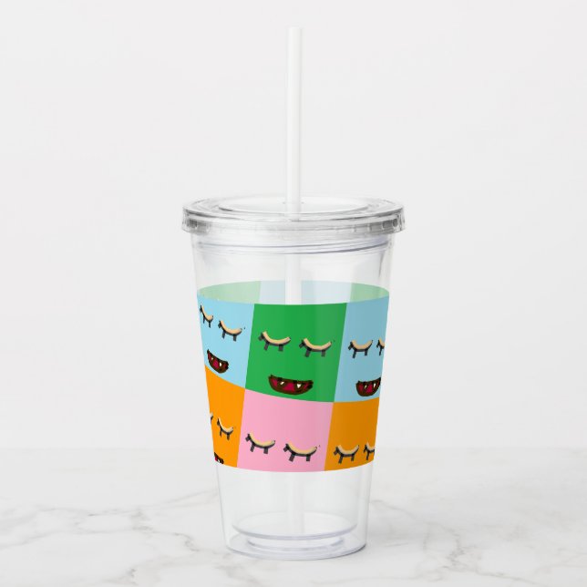 Smildrande monsterblock ansikte take away mugg (Framsida)