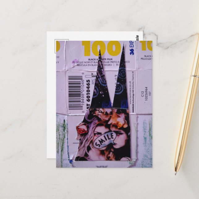 Smile 100 Mixed Media Collage Vykort (Fram/Back In Situ)