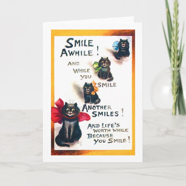 Smile AMedan, svart katt, Louis Wain Kort (Framsida)