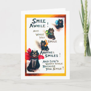 Smile AMedan, svart katt, Louis Wain Kort