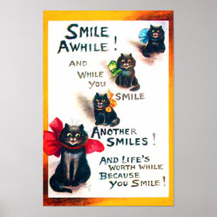 Smile AMedan, svart katt, Louis Wain Poster
