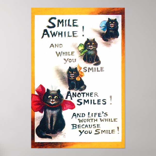 Smile AMedan, svart katt, Louis Wain Poster (Framsidan)