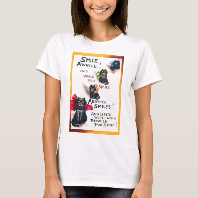 Smile AMedan, svart katt, Louis Wain T Shirt (Framsida)