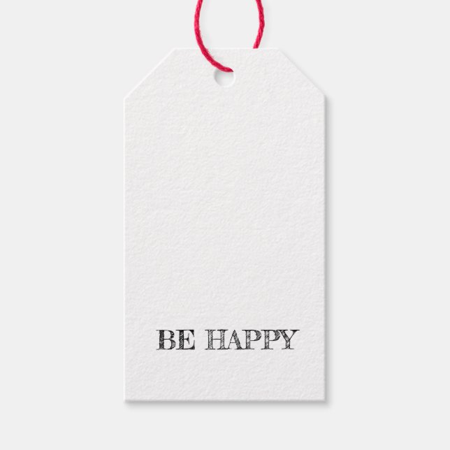 Smile Ansikte Emoji BE LYCKLIG Gult Black Roligt Presentetikett (Framsidan)