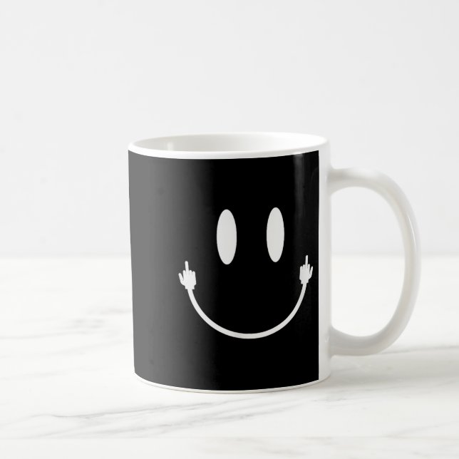 Smile Ansikte Mitten Finger Hand Funny Sarcasm Mem Kaffemugg (Höger)