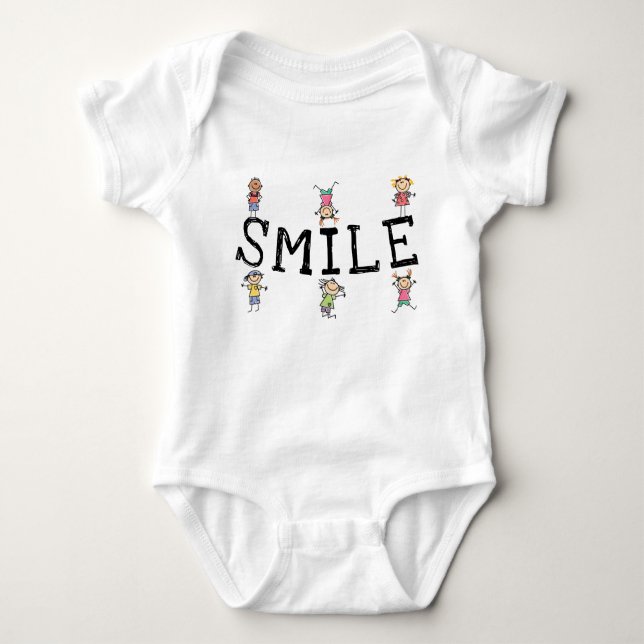 Smile Cute Tecknad Stick figur Barn spelar T Shirt (Framsida)