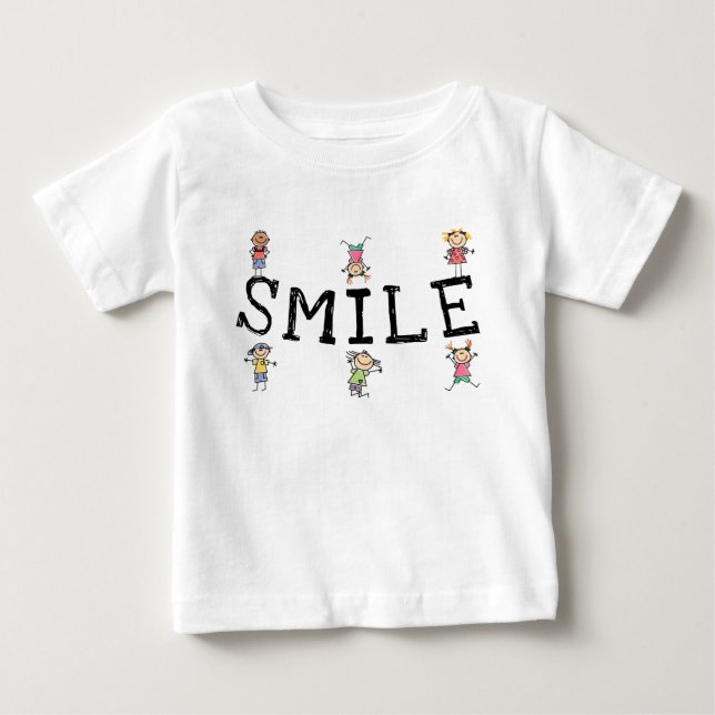 Smile Cute Tecknad Stick figurer Barn spelar T Shirt (Framsida)