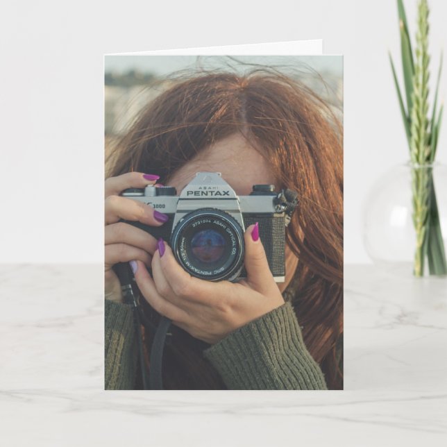 SMILE! DET ÄR DIN BIRTHDAY! GIRL MED CAMERA-KORT KORT (Framsida)