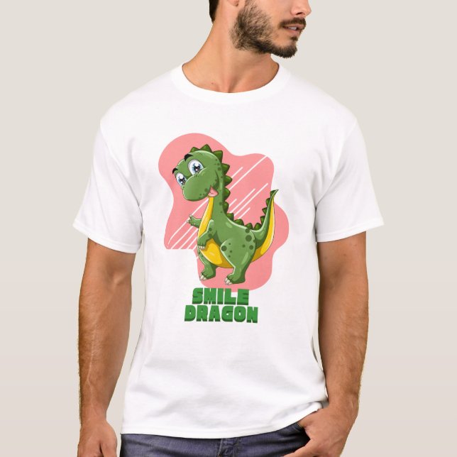 Smile Dragon Funny Tecknad T-Shirt - Adsible Dino (Framsida)