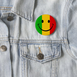 Smile Emoji Ansikte Rasta Flagga Randig Knapp