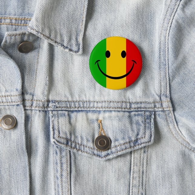 Smile Emoji Ansikte Rasta Flagga Randig Knapp (In Situ)