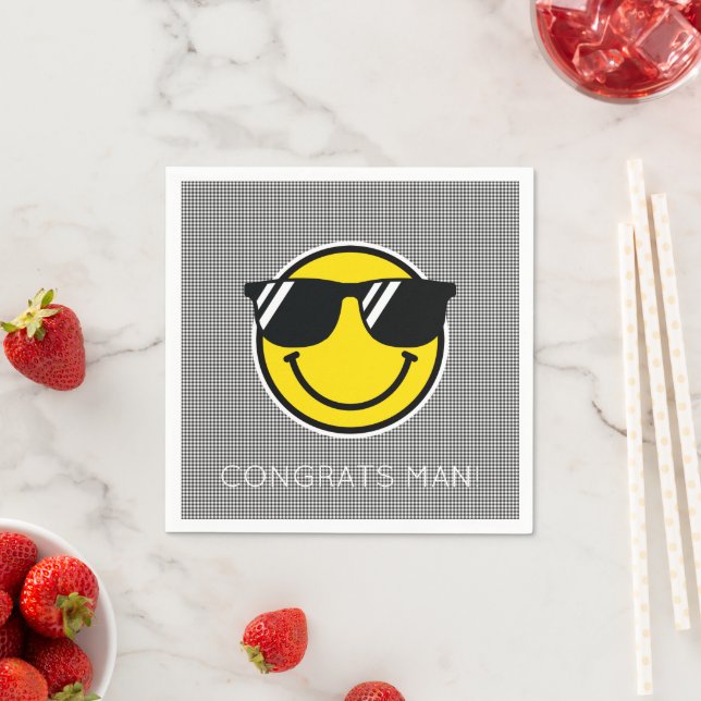 Smile Emoji Lycklig Ansikte ADD OWN TEXT Gingham C Pappersservett (Insitu)
