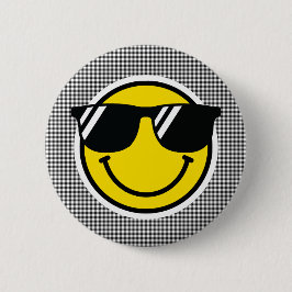 Smile Emoji Lycklig Ansikte Sunglasses Gingham Rol Knapp