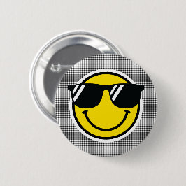Smile Emoji Lycklig Ansikte Sunglasses Gingham Rol Knapp