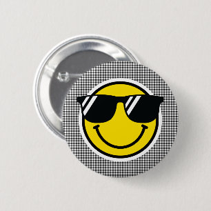Smile Emoji Lycklig Ansikte Sunglasses Gingham Rol Knapp