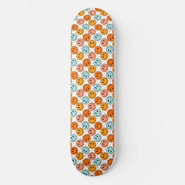 Smile Emoji Mönster Mini Skateboard Bräda 18,5 Cm (Framsida)