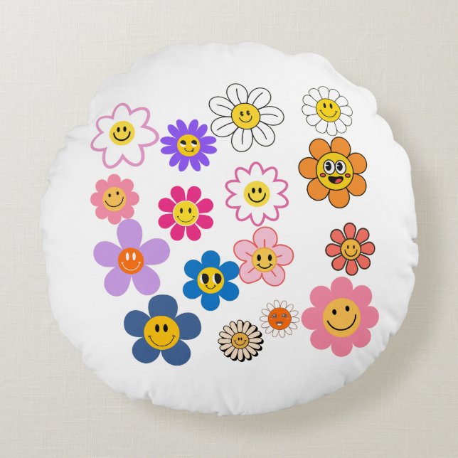 Smile Flowers Rund Kudde (Framsidan)