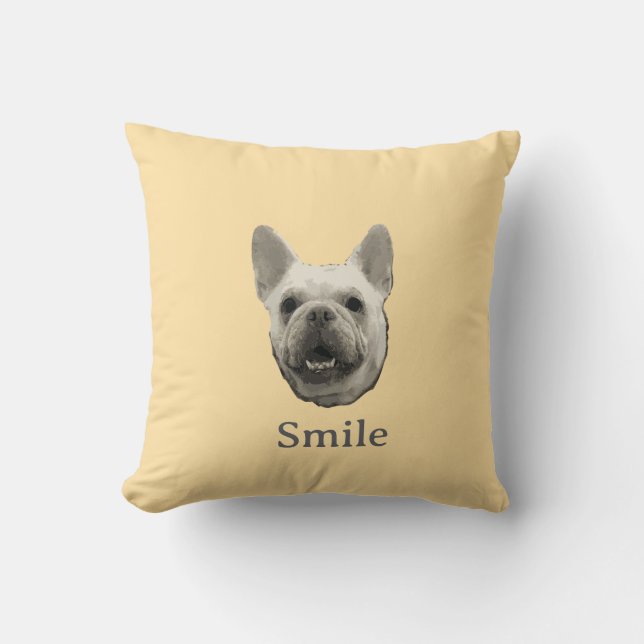 Smile French Bulldog Beige Kudde (Framsida)