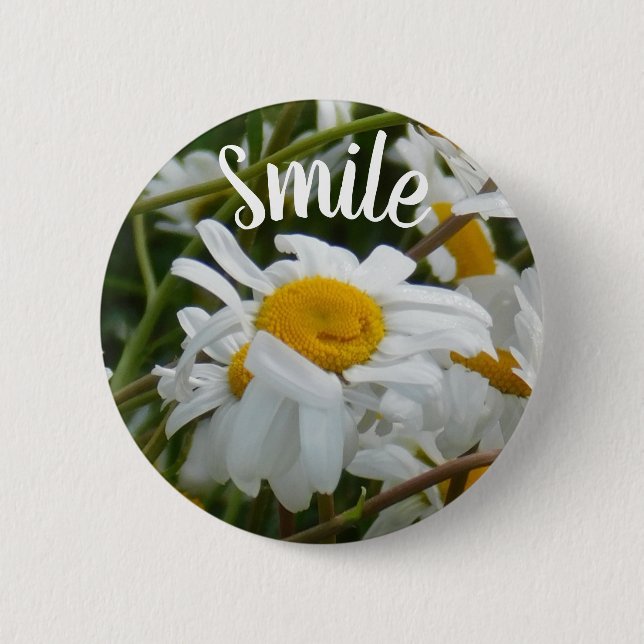 Smile - Glad Blomma - Glad Ansikte Leende Tusenskö Knapp (Framsida)