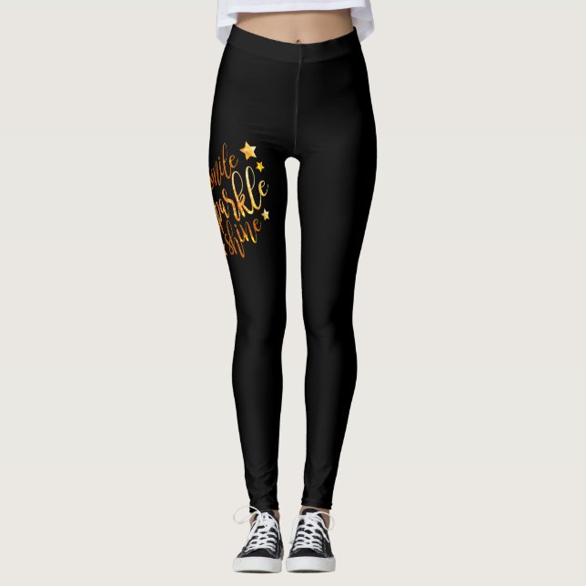 Smile Gnistra Shine Black Guld Dam Leggings (Framsida)