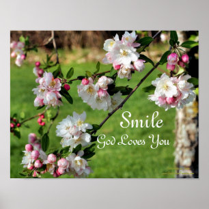 Smile God Kärlek Blommar inspirerande Poster