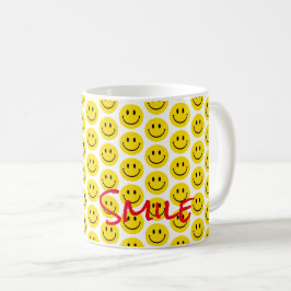 Smile Gult Red Black White Lycklig Ansikte Kaffemugg