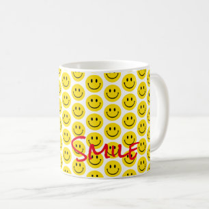 Smile Gult Red Black White Lycklig Ansikte Kaffemugg