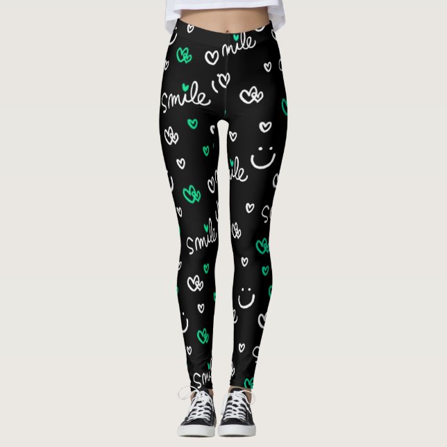 Smile & Heart Print Leggings for Women (Framsida)