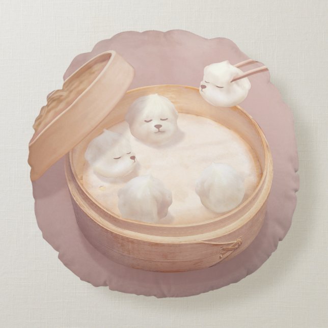 Smile Hund - Xiao Long Bao Delight Rund Kudde (Framsidan)