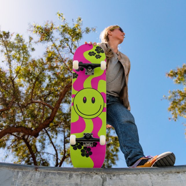 Smile i Lime Green, Shock rosa och Black Mini Skateboard Bräda 18,5 Cm (Utomhus 1)