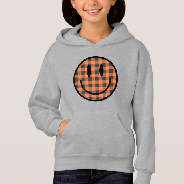 Smile i Pumpkin Gingham Hoodie T Shirt (Framsida)