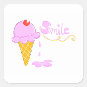 Smile Ice Cream Fyrkantigt Klistermärke