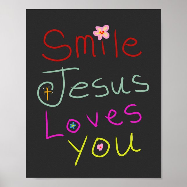 ‘Smile Jesus älskar dig’ Färgrik skrift  Poster (Framsidan)