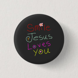 ‘Smile Jesus Loves You’ Färgglad skrift  Knapp