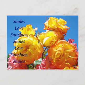 Smile Leende Solsken vykort Gul Ros Blommor