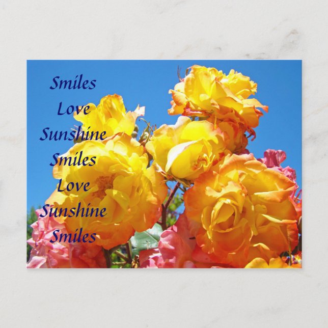 Smile Leende Solsken vykort Gul Ros Blommor (Framsida)