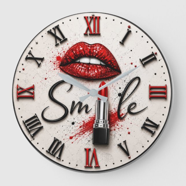 Smile Lipstick Glam Makeup Beauty Art  Stor Klocka (Framsida)