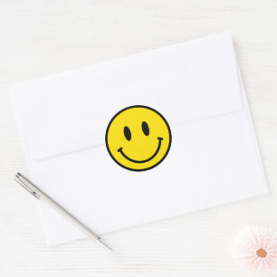 Smile Lycklig Ansikte Emoji Gult Black White Retro Runt Klistermärke