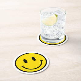 Smile Lycklig Ansikte Emoji Gult Black White Retro Underlägg Papper Rund