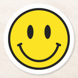 Smile Lycklig Ansikte Emoji Gult Black White Retro Underlägg Papper Rund